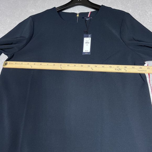 Tommy Hilfiger Shift Dress Women Large Navy Hardware Sleeve Knee Length NWT $98 - Picture 9 of 13